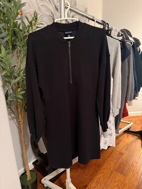 Everyday Black Long-Sleeve Half-Zip Dress